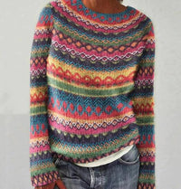 Damen Mehrfarbig Gestreifter Pullover | Warm und Gemütlich – Weiß