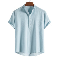 Gestreiftes Leinen Hemd mit Knopfleiste Herren – Blau