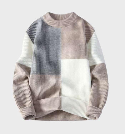 Resto | Casual gestrickter Pullover in Kontrastfarben mit Rundhalsausschnitt für Herren