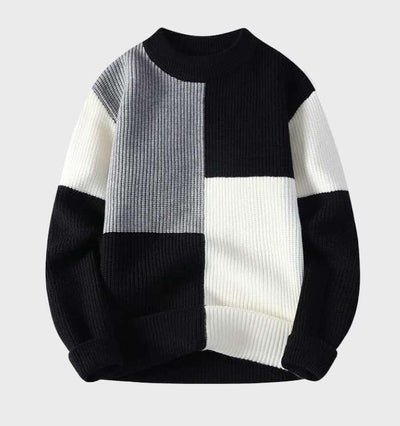 Resto | Casual gestrickter Pullover in Kontrastfarben mit Rundhalsausschnitt für Herren