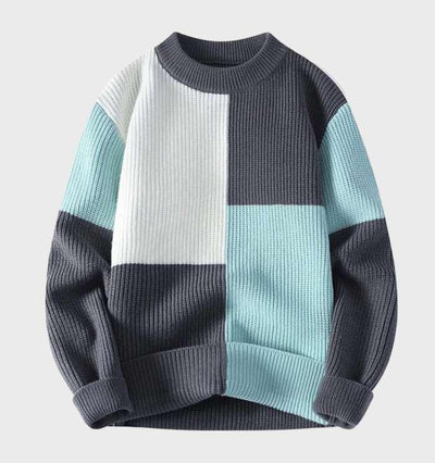 Resto | Casual gestrickter Pullover in Kontrastfarben mit Rundhalsausschnitt für Herren