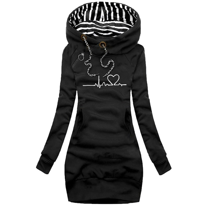 Warmer Damen Winterpullover mit Herzschlag-Motiv