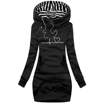 Warmer Damen Winterpullover mit Herzschlag-Motiv