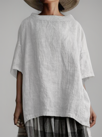 Oversized Damen Tunika mit U-Boot-Ausschnitt – Weiß