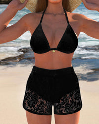 Isala | Elegantes einfarbiges Spitzen-Bikini-Set – Luxus-Spitze, schmeichelhafte Passform – Schwarz