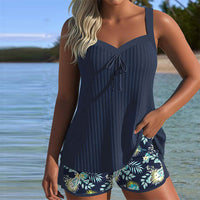 Theresa | Gestreifter Tankini mit Zweiteiligem Strandhöschen – Marine