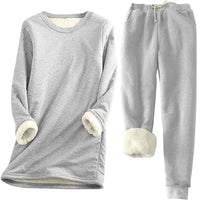 Leyliana | Thermo-Set Einfarbig – Warmer Zweiteiler für Damen – Hellgrau