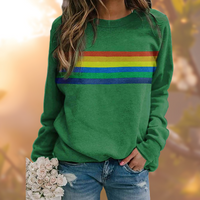 Damen Pullover | Regenbogenstreifen Mit Rundhalsausschnitt – Grün
