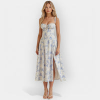 Elegantes Damen Korsett-Kleid Midi – Blau