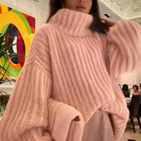 Oversize Strick Rollkragenpullover – Rosa