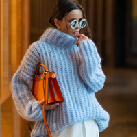 Oversize Strick Rollkragenpullover – Blau