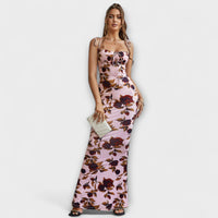 Thalia - Floral Print Prom Dress mit gebundenen Schulterträgern – Rotrose