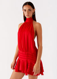 Damen Elegantes Halterneck-Minikleid – Rot