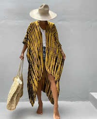 Leona Bohemian Kimono | Sommerlich-stilvoller Strandkimono mit tropischem Muster – Boho - Gelb