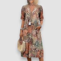 Isla | Elegantes gemustertes Kleid – Braun