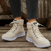 Reigolyn | Stylist Winter Schneestiefel, Schnürung Winter Anti-Rutsch Comfy Faux – Beige