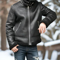 Bent | Dick Gefütterte Herren-Lederjacke für den Winter – Noir