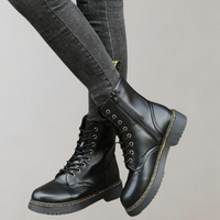 Damen Schnürstiefeletten – Bequeme Sommerstiefel mit Profilsohle und Reißverschluss – Schwarz