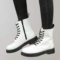 Damen Schnürstiefeletten – Bequeme Sommerstiefel mit Profilsohle und Reißverschluss – Weiß