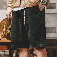 Herren Sommer Cordhosen Short - Leichte Kurze Hose mit Kordelzug – Grün