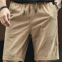 Herren Sommer Cordhosen Short - Leichte Kurze Hose mit Kordelzug – Beige