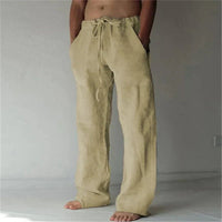Sommerhose für Herren - Leichte Leinen-Optik Hose mit Kordelzug – Khaki