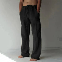 Sommerhose für Herren - Leichte Leinen-Optik Hose mit Kordelzug – Schwarz