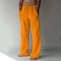 Sommerhose für Herren - Leichte Leinen-Optik Hose mit Kordelzug – Gelb