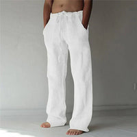 Sommerhose für Herren - Leichte Leinen-Optik Hose mit Kordelzug – Weiß