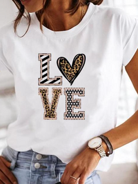 Leonora | Damen Herz Print T-Shirt Rundhals Kurzarm – Weiß 3