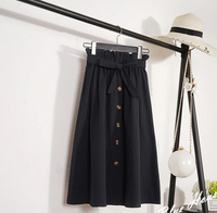 Midirock mit Knopfverschluss und Paperbag-Taille – Schwarz