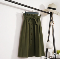 Midirock mit Knopfverschluss und Paperbag-Taille – Oliv