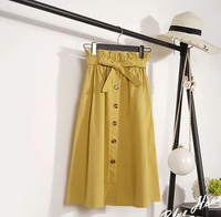 Midirock mit Knopfverschluss und Paperbag-Taille – Gelb