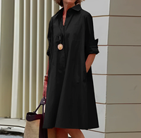 Hemdblusenkleid für Damen - Luftiges Blusenkleid mit 3/4-Ärmeln für Sommer – Schwarz