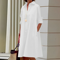 Hemdblusenkleid für Damen - Luftiges Blusenkleid mit 3/4-Ärmeln für Sommer – Weiß