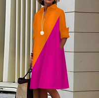 Hemdblusenkleid für Damen - Luftiges Blusenkleid mit 3/4-Ärmeln für Sommer – Orange/Pink