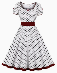 Romina | Schönes Vintage Tupfen Damen Kleid – Weiß