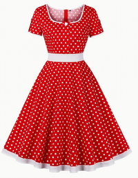 Romina | Schönes Vintage Tupfen Damen Kleid – Rot