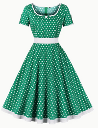 Romina | Schönes Vintage Tupfen Damen Kleid – Grün