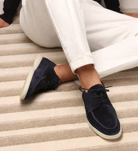 George - Luxuriöse Leder-Loafer zum Schnüren für Herren – Marine