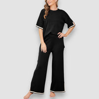 Esme | Edles elastisches Strick-Lounge-Set – Schwarz