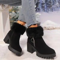 Shilindra | Winterstiefel für Damen mit Kunstfellfutter und klobigem Absatz – Schwarz