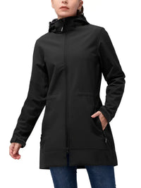 Asjotra | Wasserdichte lange Kapuzenjacke für Frauen, mit Fleece gefütterte winddichte Windjacke – Schwarz