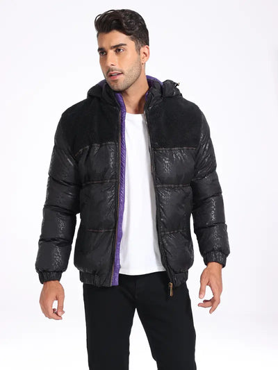 Reigrel | Unifarbene Herren-Pufferjacke mit abnehmbarer Kapuze und Reißverschluss