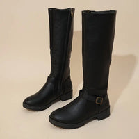 Reigarena | Schicke Damen Mid-Calf Stiefel mit Chunky Heel - Faux Cover, Seitenreißverschluss – Schwarz