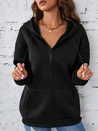 Ellastra | Damen-Kapuzenpulli mit Kordelzug, Fleece-gefüttert, Kapuzenpulli mit dickem Reißverschluss – Schwarz