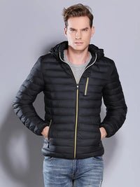 Reigonna | Lässige Herren-Pufferjacke mit Kapuze – Warmer, winddichter Polyester-Mantel – Schwarz