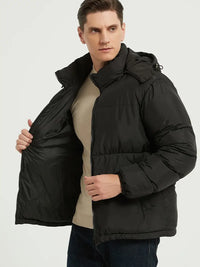 Reigelora | Dicker Herrenmantel mit Kapuze - Casual Style, Solid Black – Schwarz