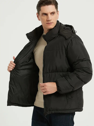 Reigelora | Dicker Herrenmantel mit Kapuze - Casual Style, Solid Black
