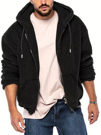 Reigonis | Lässige Herren-Kapuzenjacke - Doppelseitiges Polar-Fleece – Schwarz